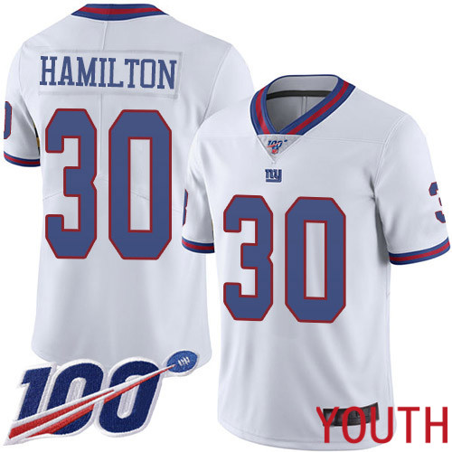 Youth New York Giants #30 Antonio Hamilton Limited White Rush Vapor Untouchable 100th Season Football NFL Jersey